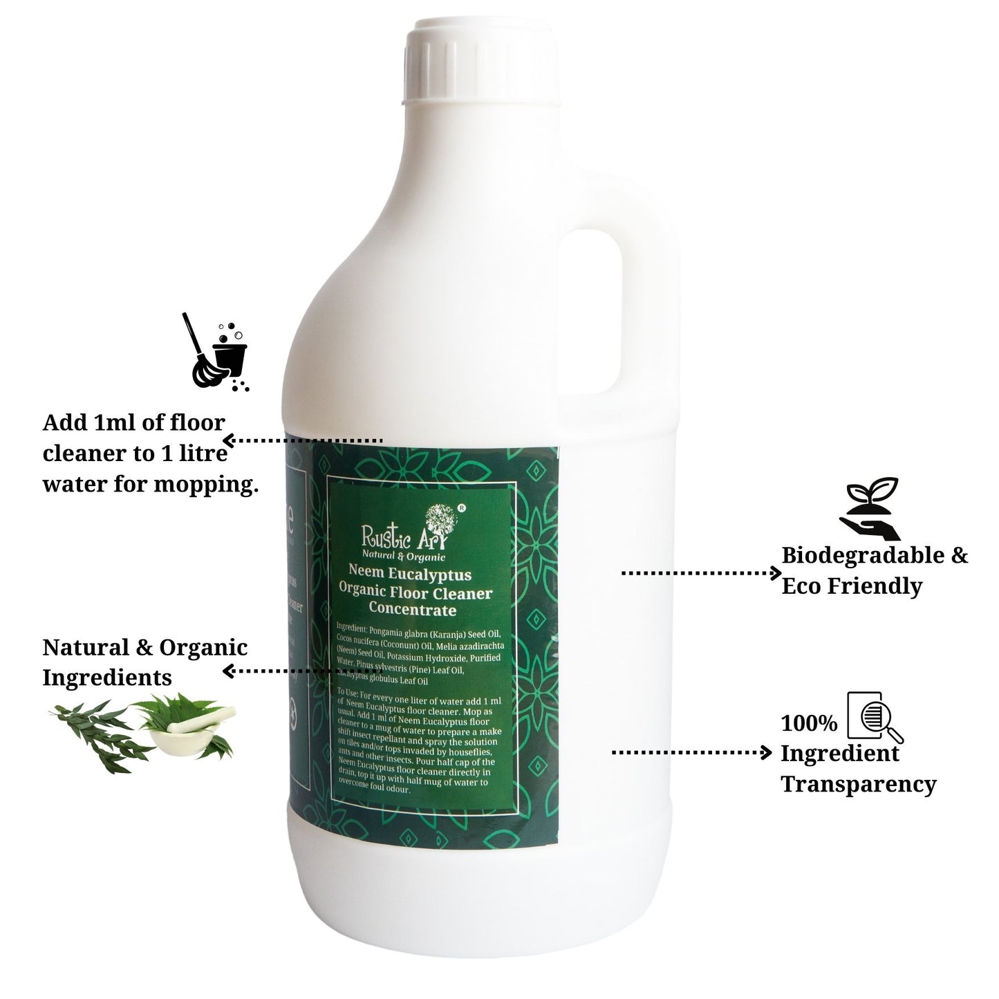 Rustic Art Organic Neem Eucalyptus Floor Cleaner Concentrate 1100g