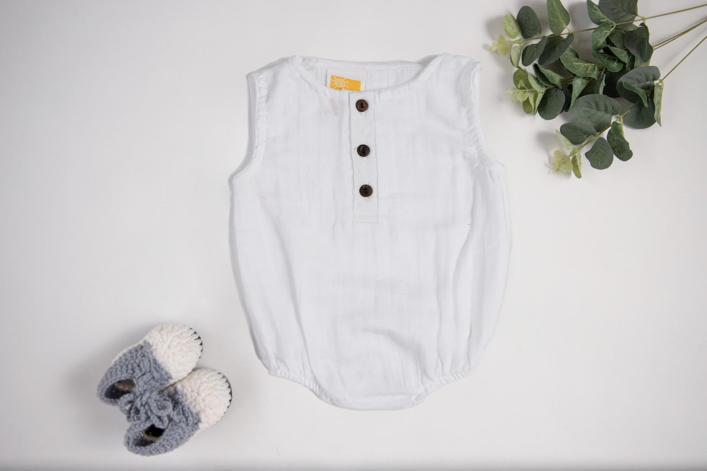 Organic Muslin Cotton Unisex Sleeveless Rompers