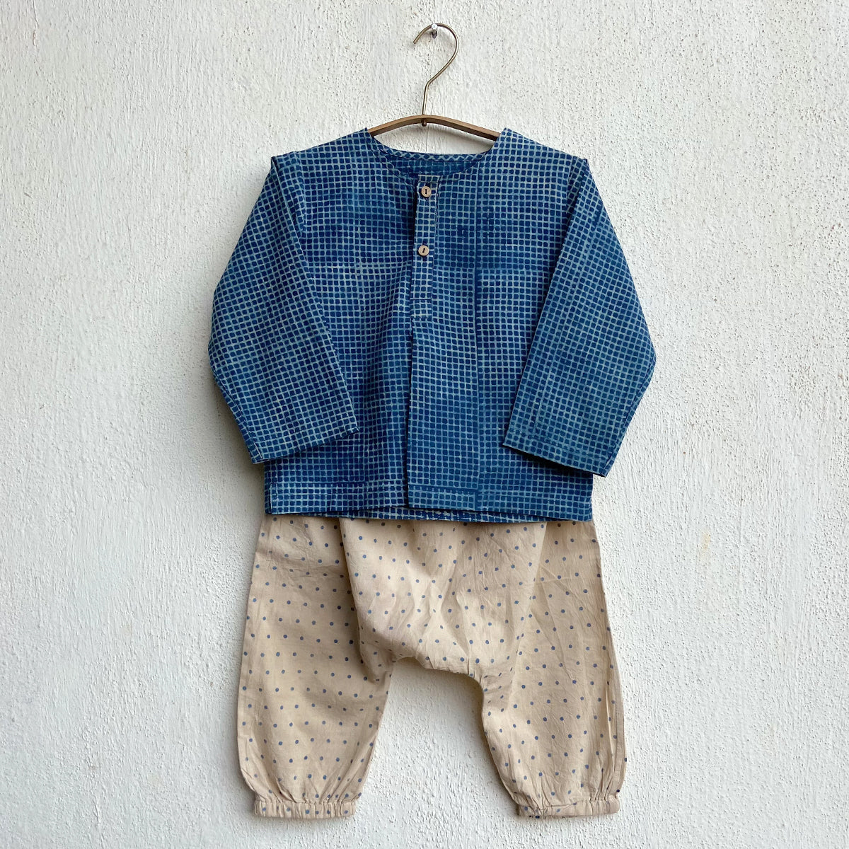 Organic Indigo Bag - Check Kurta + Raidana Kurta + Raidana Pants
