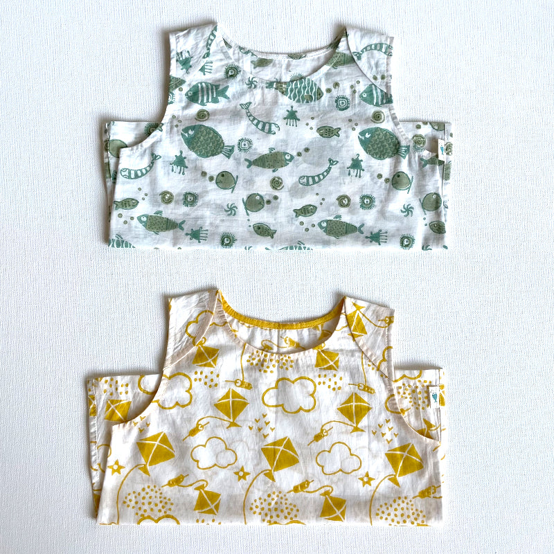 Organic Koi Jhabla Bag - Yellow Patang And Koi Mint