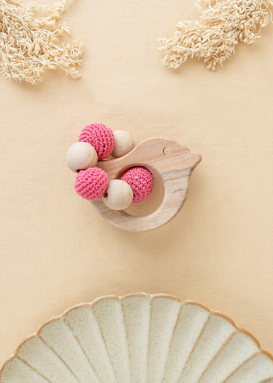 Bird Wooden & Crochet Teether