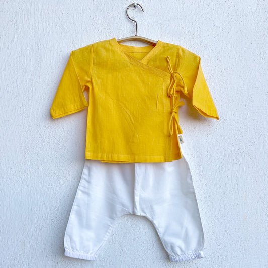 Organic Yellow Angrakha + White Pants