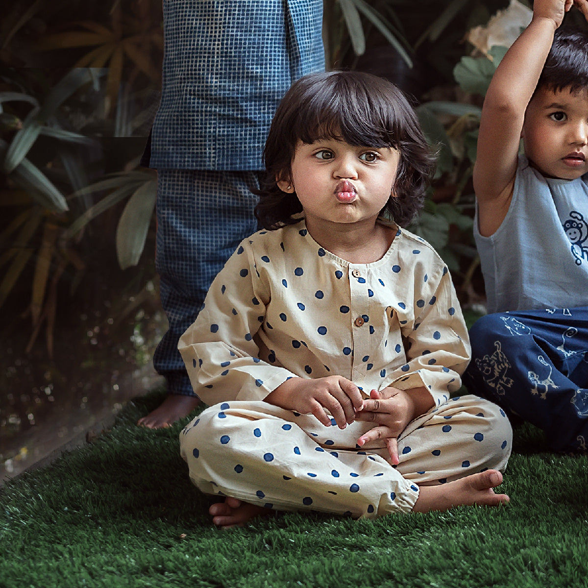 Organic Indigo Polka Kurta With Matching Pants
