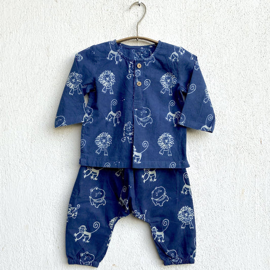 Organic Zoo Print Indigo Kurta + Pants