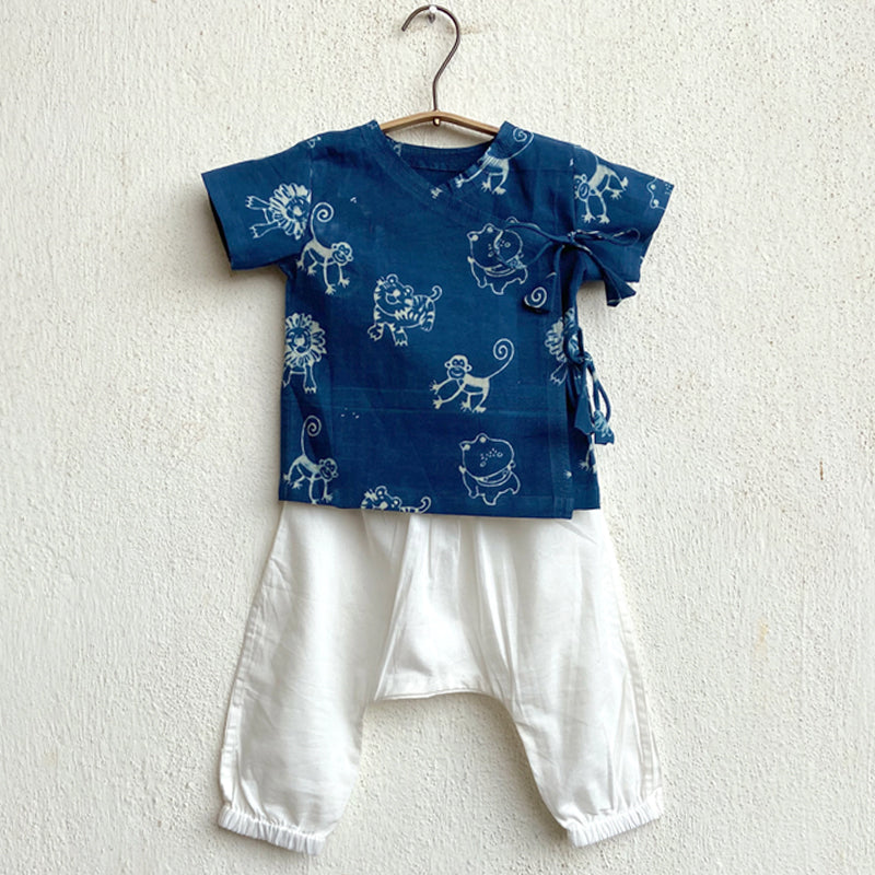 Organic Zoo Print Indigo Angarakha Top + White Pants