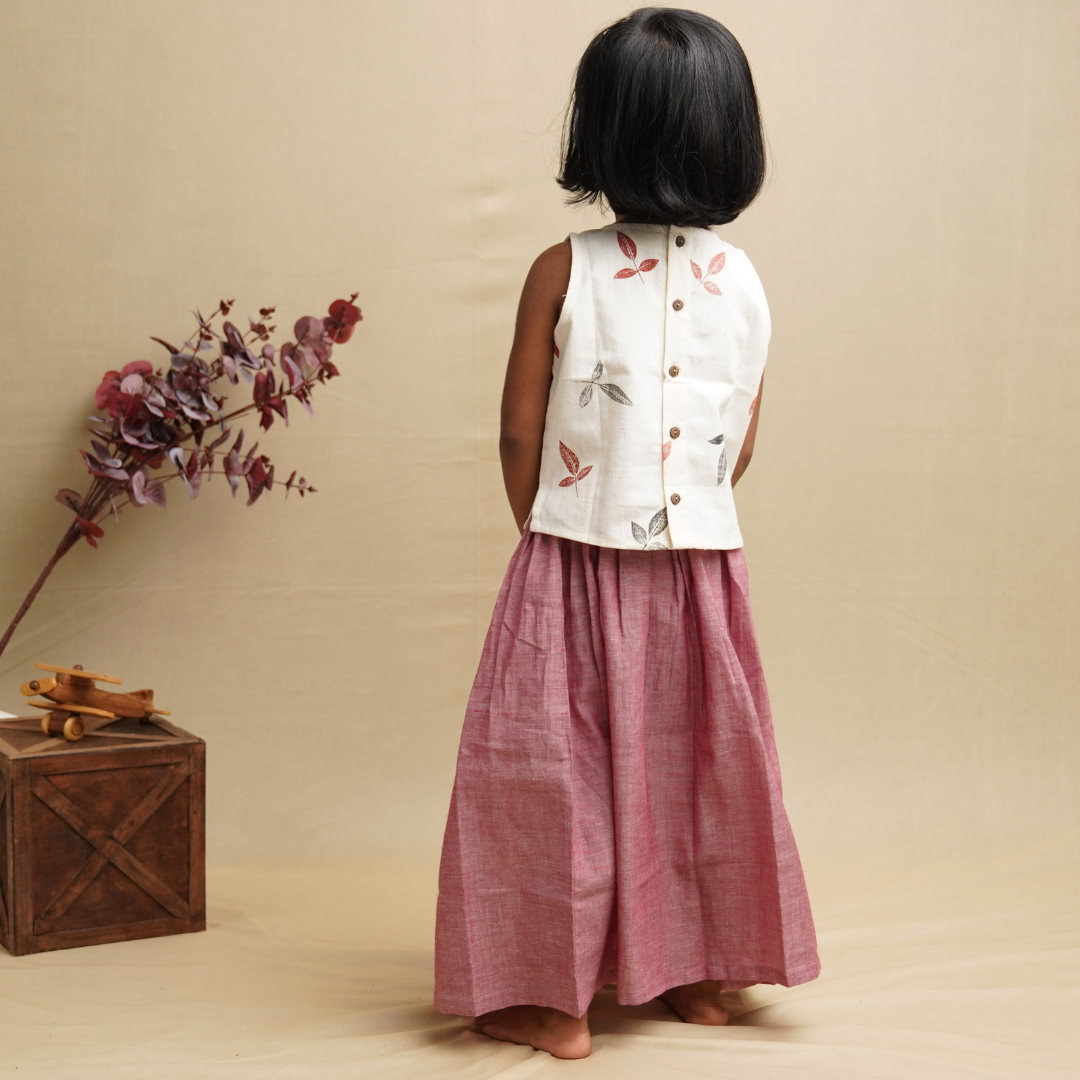 Twirl and Top' - Girls' Leaf Print Crop Top with Long Skirt