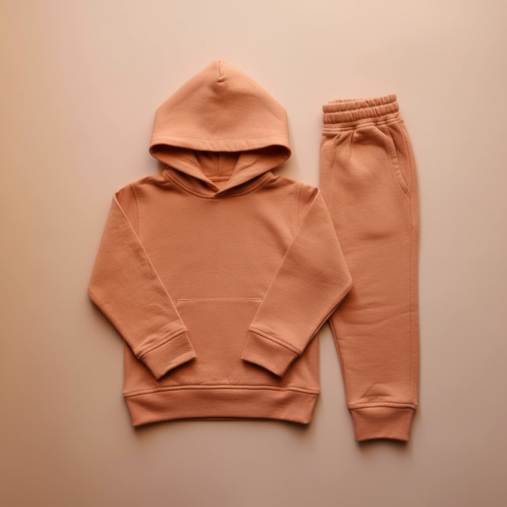 Coral Beige Organic Cotton Fleece Hoodie and Jogger Set