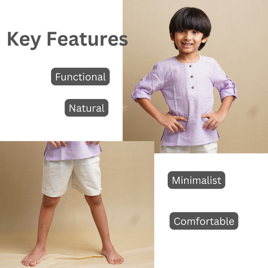 Earthy Wanderer' - Boys' Set with Full Sleeve Button-down Shirt and Shorts