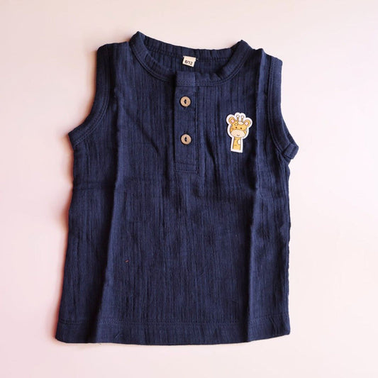 Navy Blue Organic Muslin Cotton Sleeveless Tshirt and Shorts