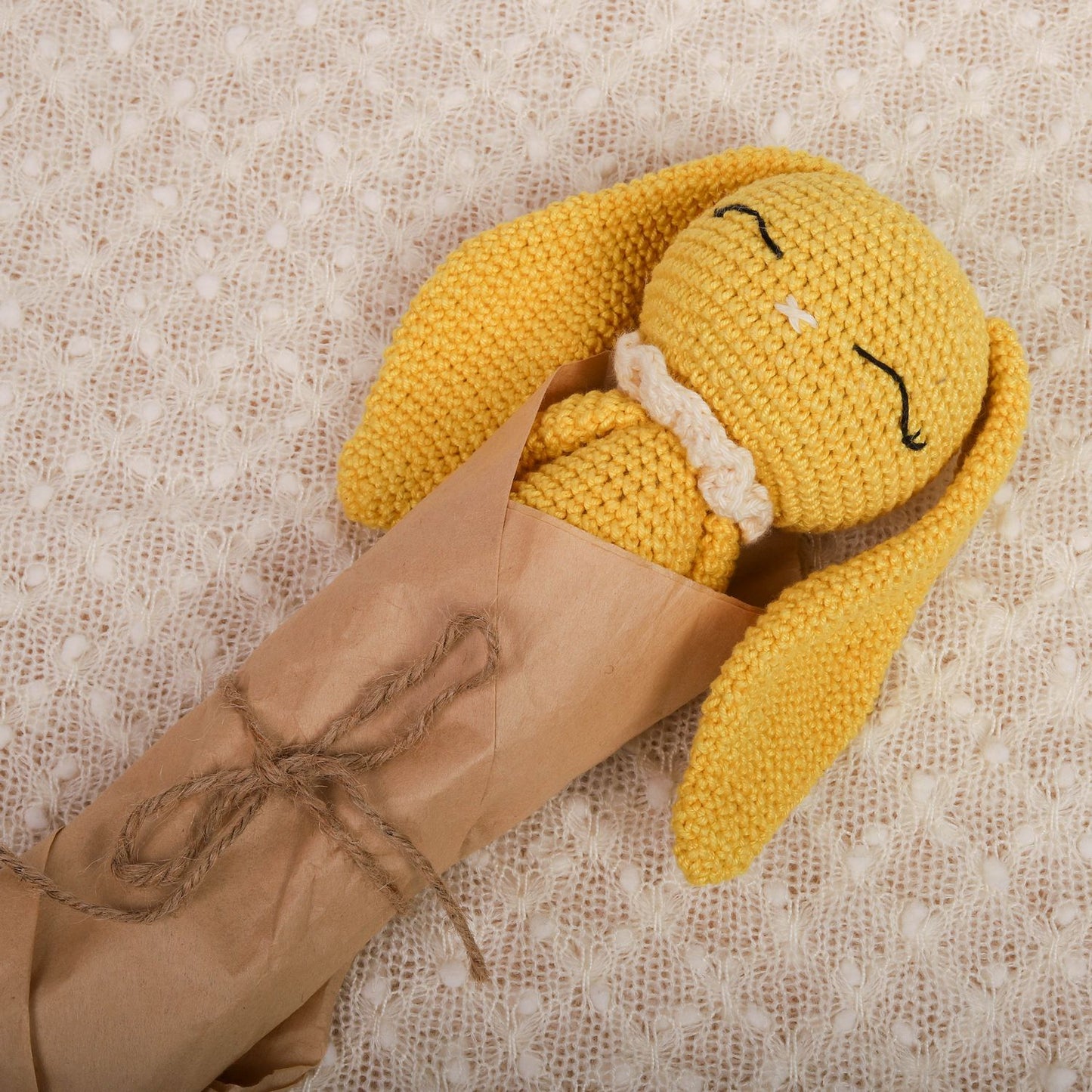 Happy Yellow Crochet Doll - Hopper the Bunny