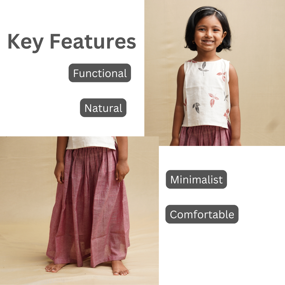 Twirl and Top' - Girls' Leaf Print Crop Top with Long Skirt
