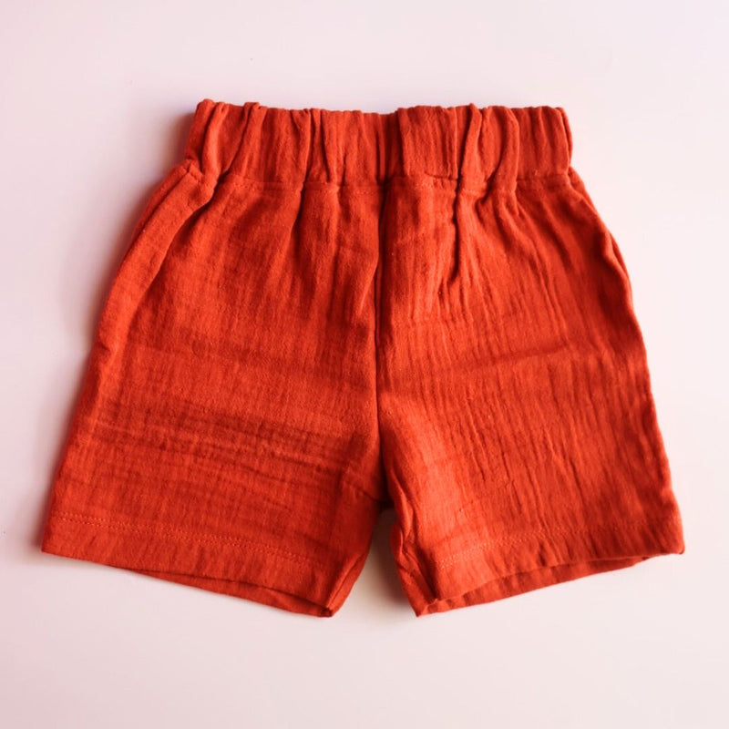 Rust Organic Muslin Cotton Sleeveless Tshirt and Shorts