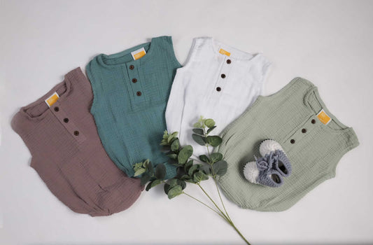 Organic Muslin Cotton Unisex Sleeveless Rompers