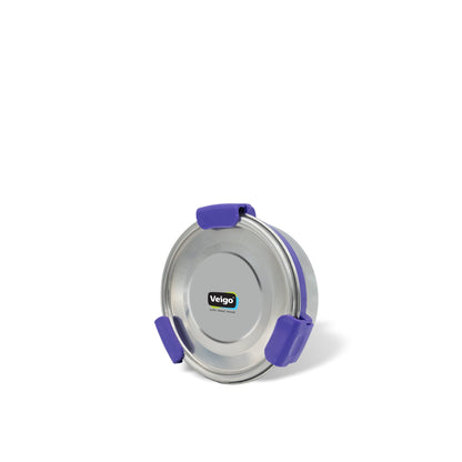 Veigo Maxosteel Stainless Steel Round Storage Box with Reversible Clip Mechanism