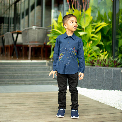 Aeroplane Embroidered Shirt - Navy