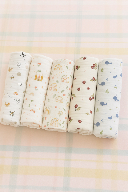 Baby Bath Towels in 2 layered Muslin Cotton (50*90 cms) (0-3 Years)