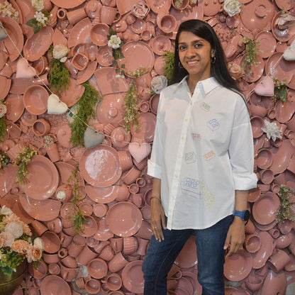 Building Blocks Embroidered  Women Shirt - White