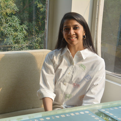 Building Blocks Embroidered  Women Shirt - White