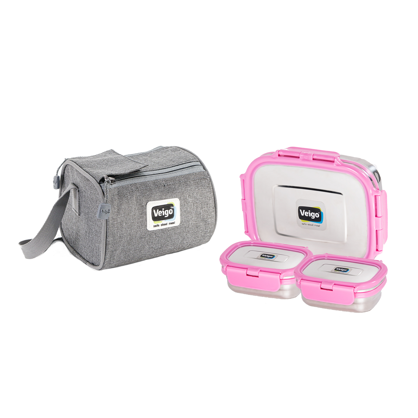 Veigo Daftar- Stainless Steel Large Lunch Box with Dual Veg Box in an Insulated Lunch Bag