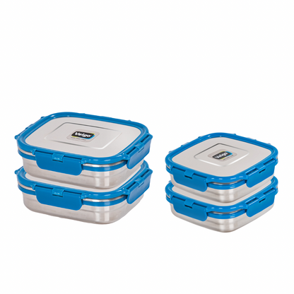 Veigo Freezer & Kitchen Storage Set of 4- Stainless Steel Airtight & Leakproof Containers