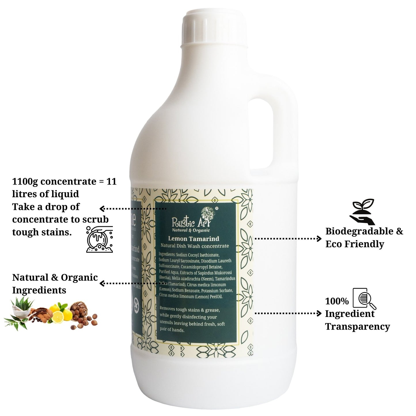 Rustic Art Lemon Tamarind Dish Wash Concentrate (1100g)