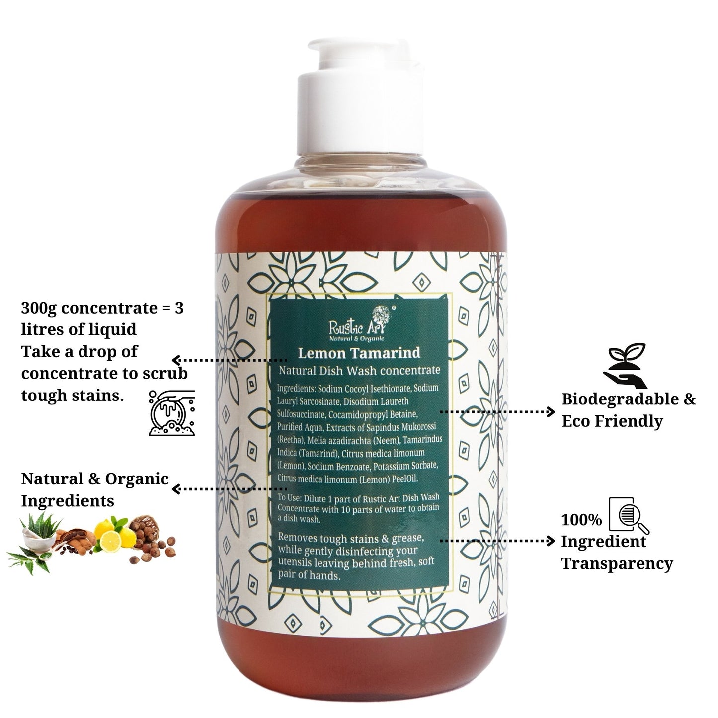 Rustic Art Lemon Tamarind Dish Wash Concentrate (300g)