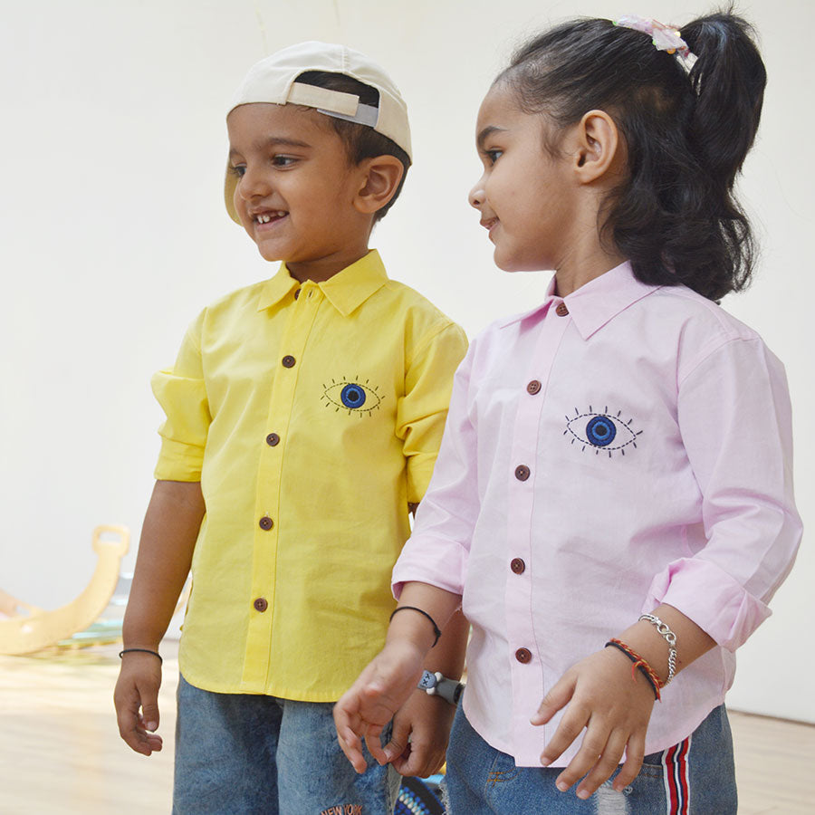 Evil Eye Embroidered Unisex Shirt - Light Pink