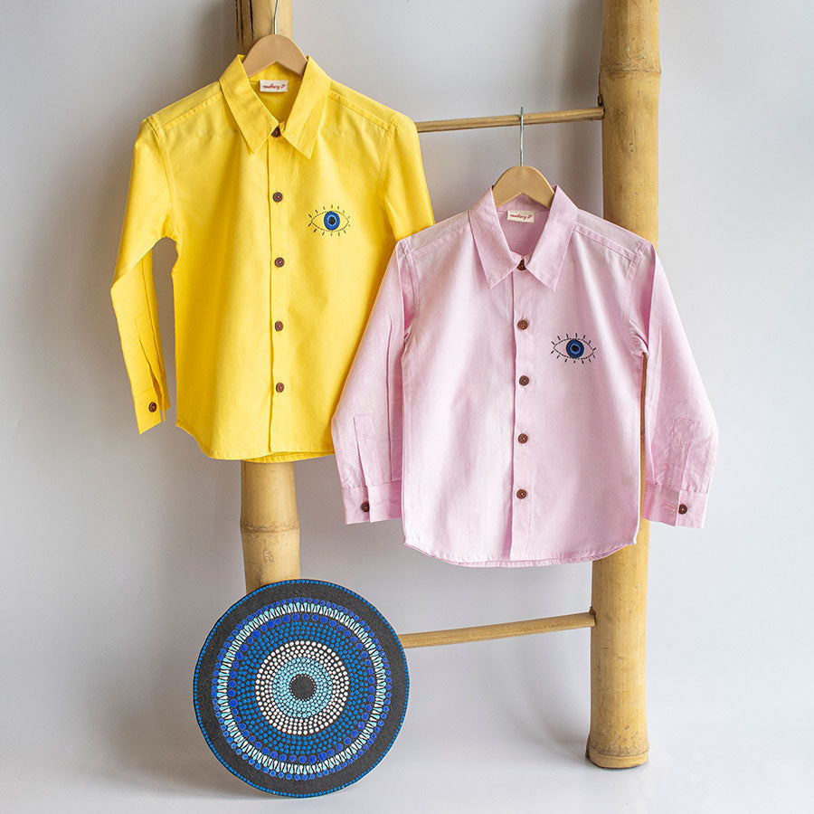 Evil Eye Embroidered Unisex Shirt - Light Pink