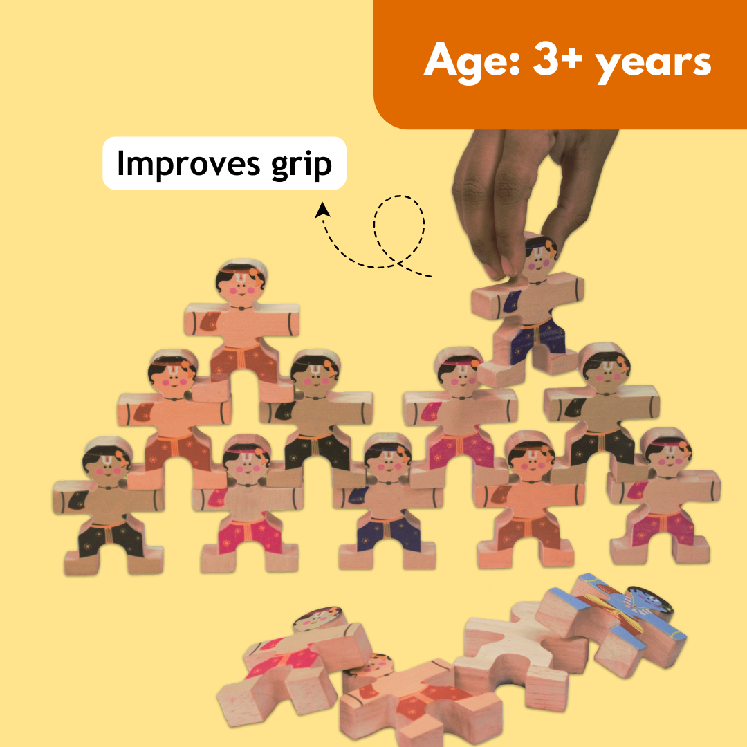 Taali Makhan Chor - Wooden Figurine Stacking Toy Set