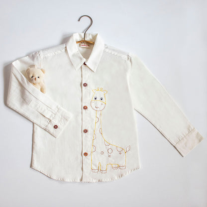 Giraffe embroidered organic white shirt for kids
