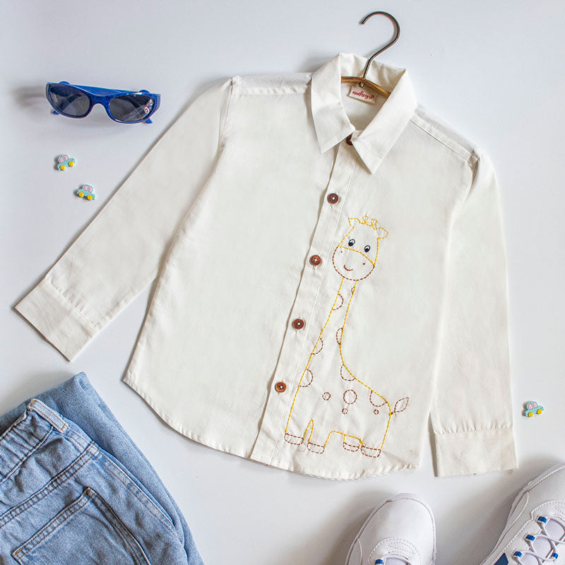 giraffe embroidered organic white shirt kids