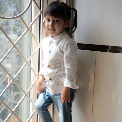monkey embroidered white organic shirt kids
