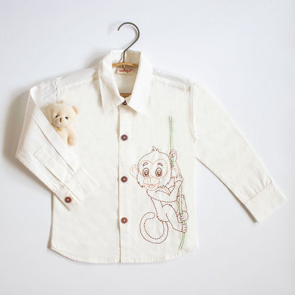 monkey embroidered white organic shirt kids
