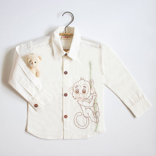 monkey embroidered white organic shirt kids