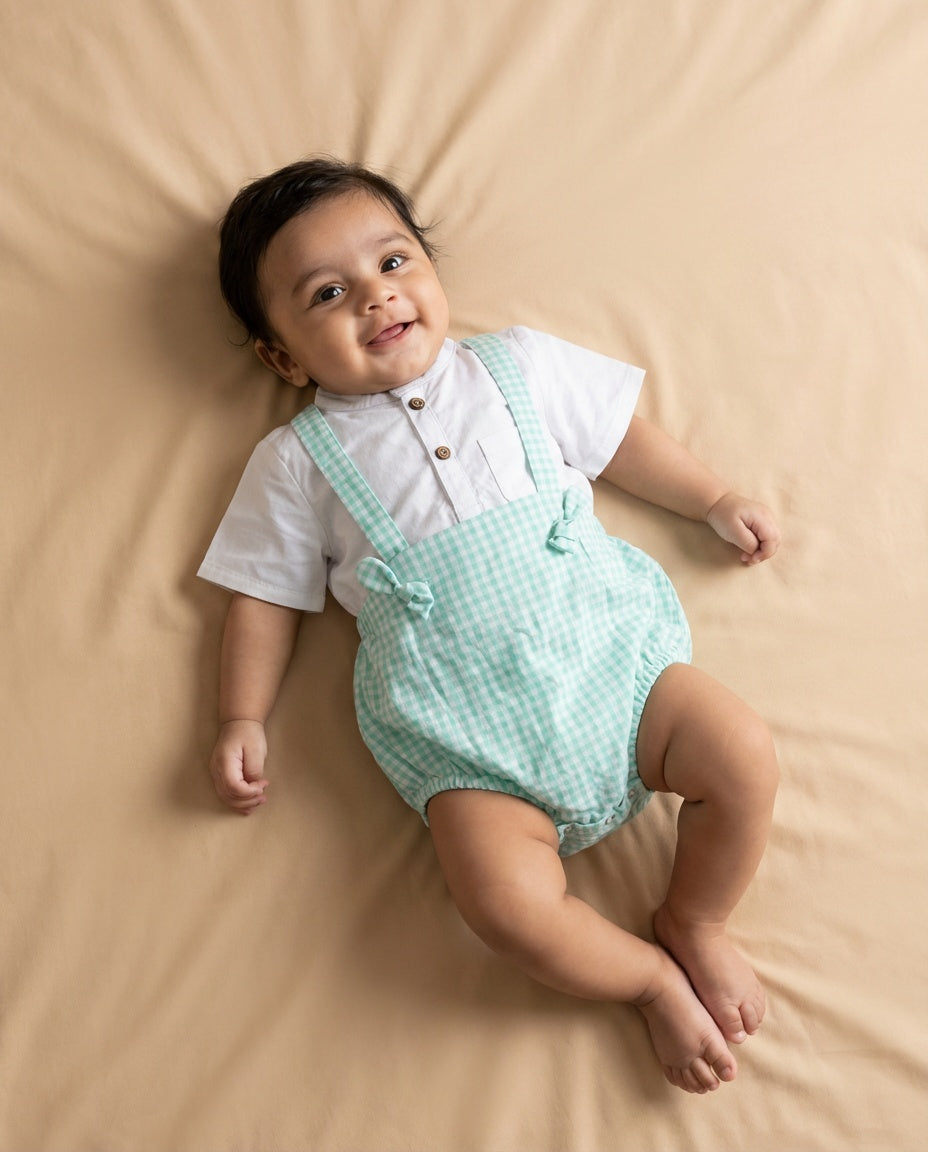 Minty Meadows Suspender Romper Set (0-12 Months)