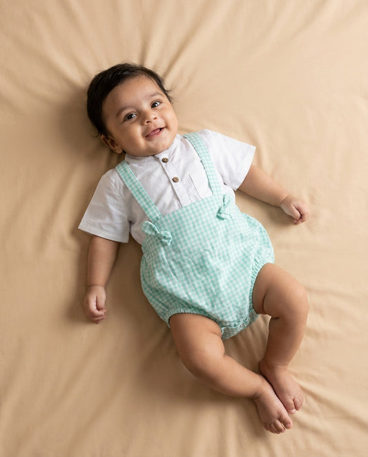 Minty Meadows Suspender Romper Set (0-12 Months)