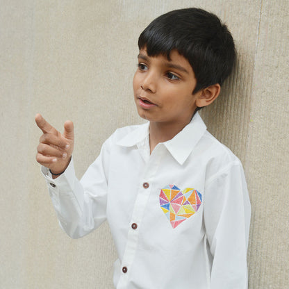 Geometric Heart Embroidered Shirt - White