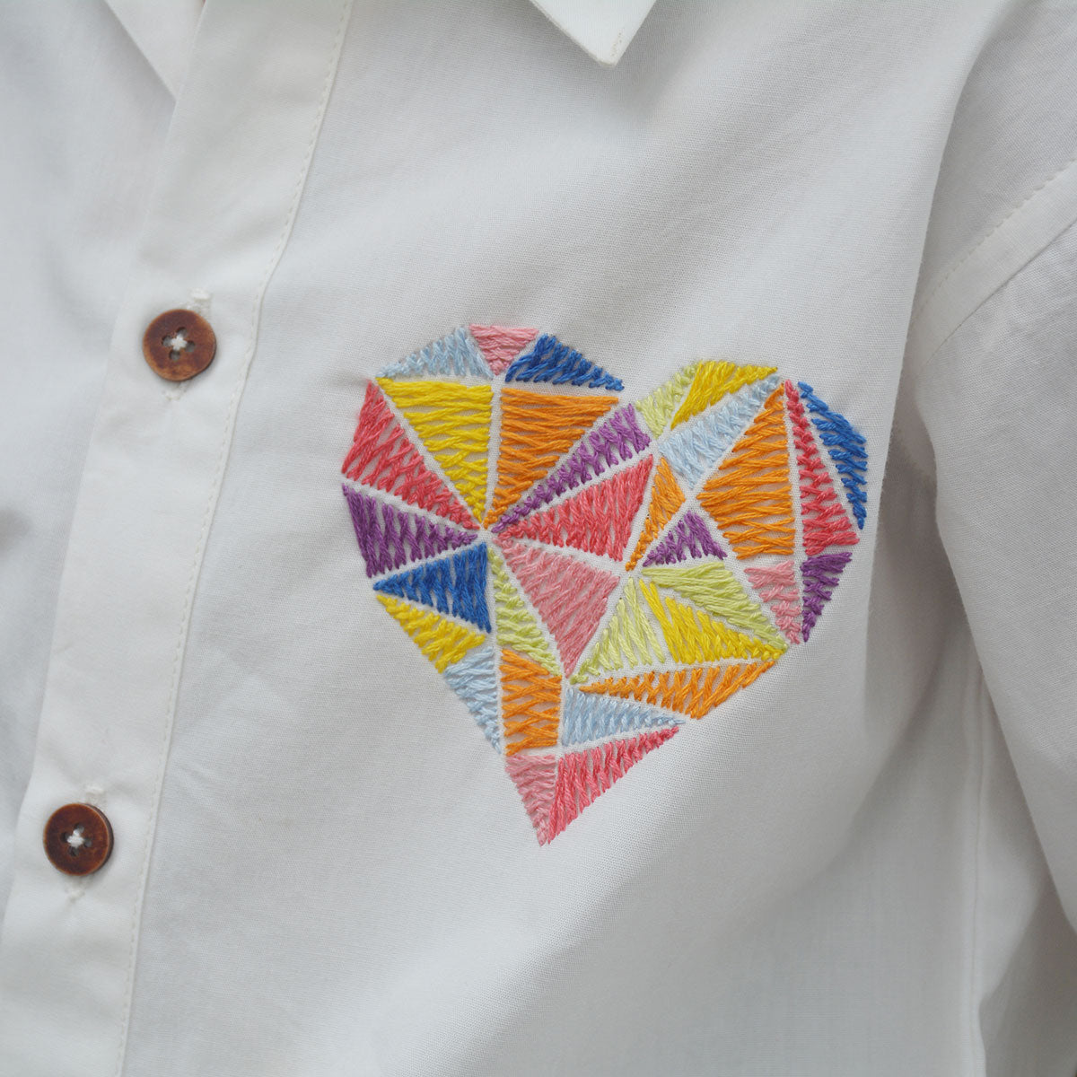 Geometric Heart Embroidered Shirt - White