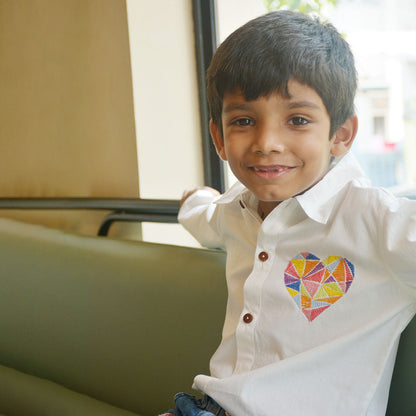 Geometric Heart Embroidered Shirt - White
