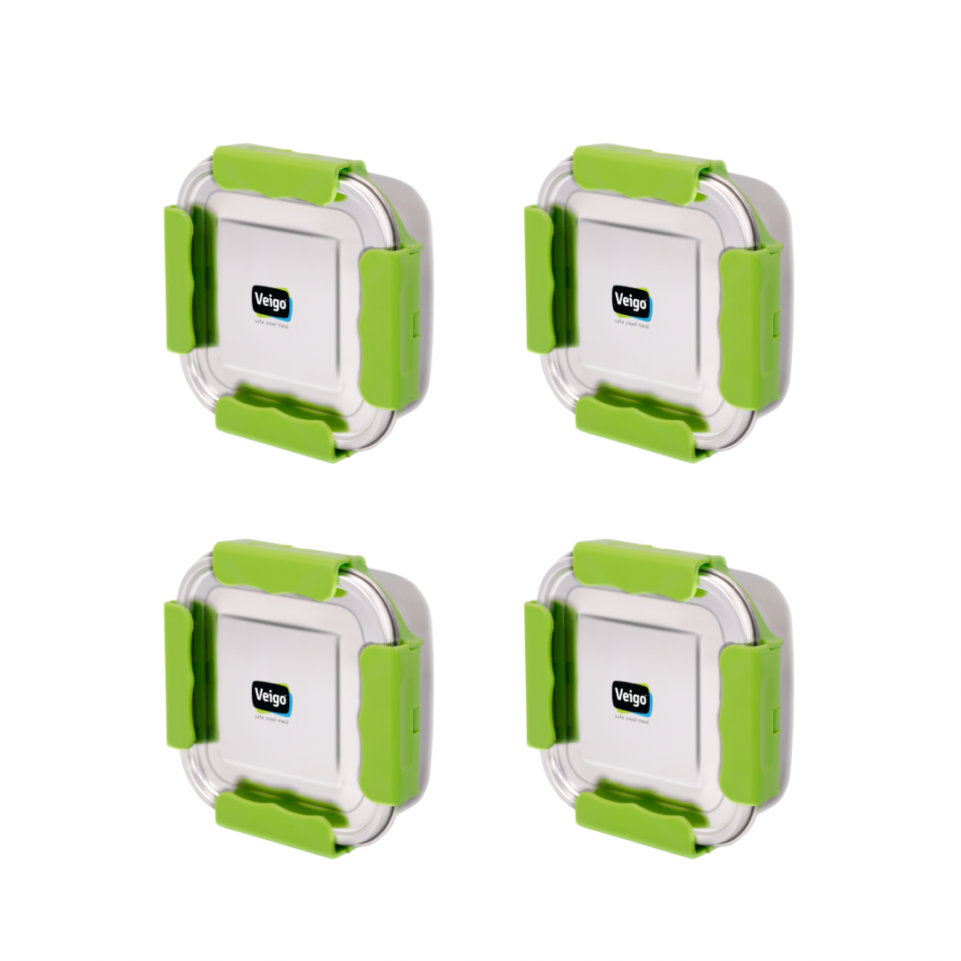 Veigo Outdoor Adventure - Set of 4 Stainless Steel Medium Lunch Boxes