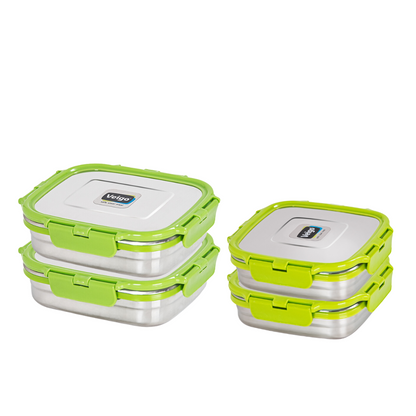 Veigo Freezer & Kitchen Storage Set of 4- Stainless Steel Airtight & Leakproof Containers
