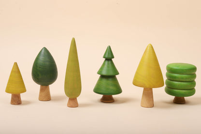Wooden Tree Toys Set | Forest Trees | Green and Yellow - Bombay Toy Company