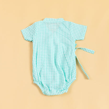 Minty Meadows Gingham Kimono Romper (0-2 Years)