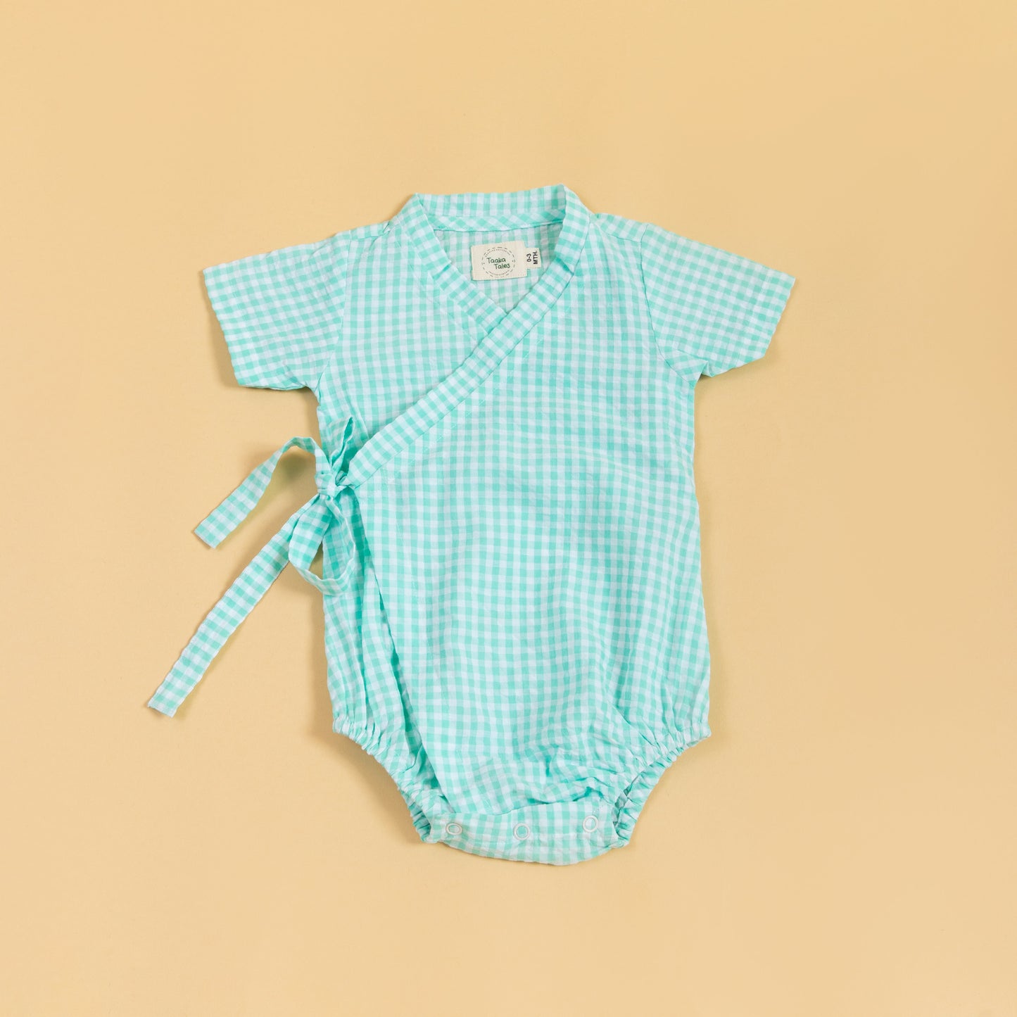 Minty Meadows Gingham Kimono Romper (0-2 Years)