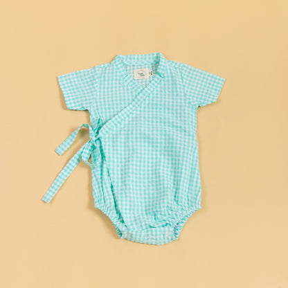Minty Meadows Gingham Kimono Romper (0-2 Years)