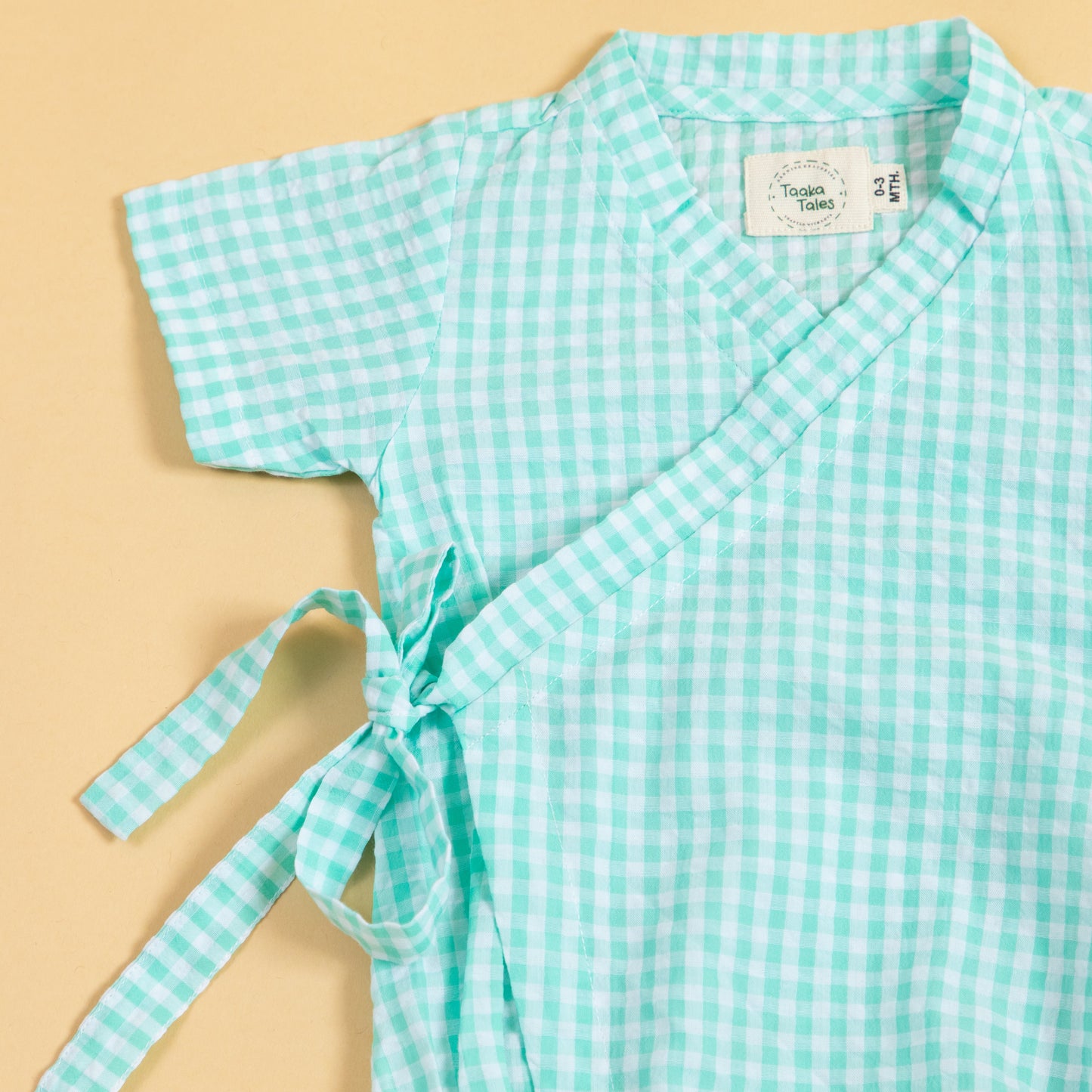 Minty Meadows Gingham Kimono Romper (0-2 Years)
