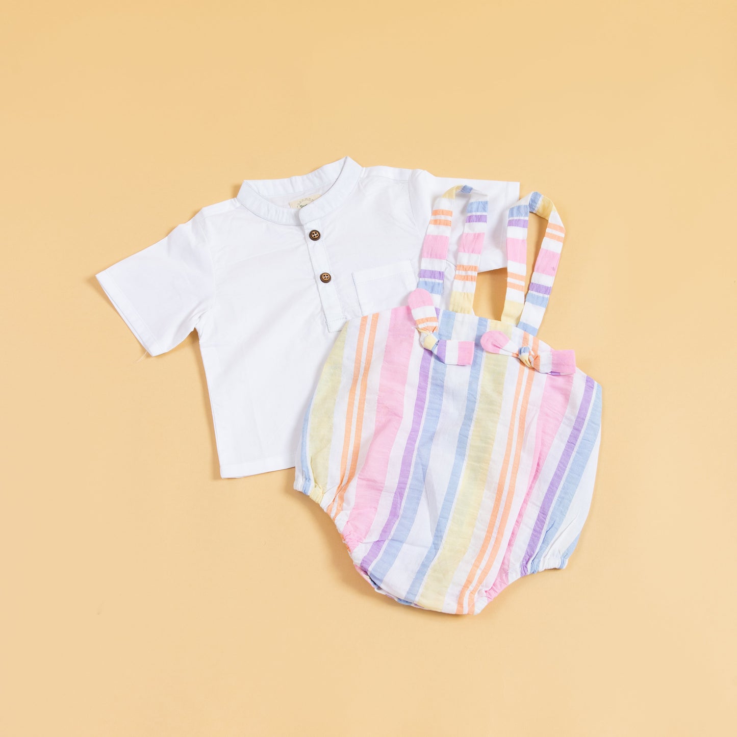 Rainbow Ribbons Suspender Romper Set (0-12 Months)