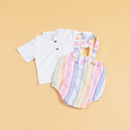 Rainbow Ribbons Suspender Romper Set (0-12 Months)