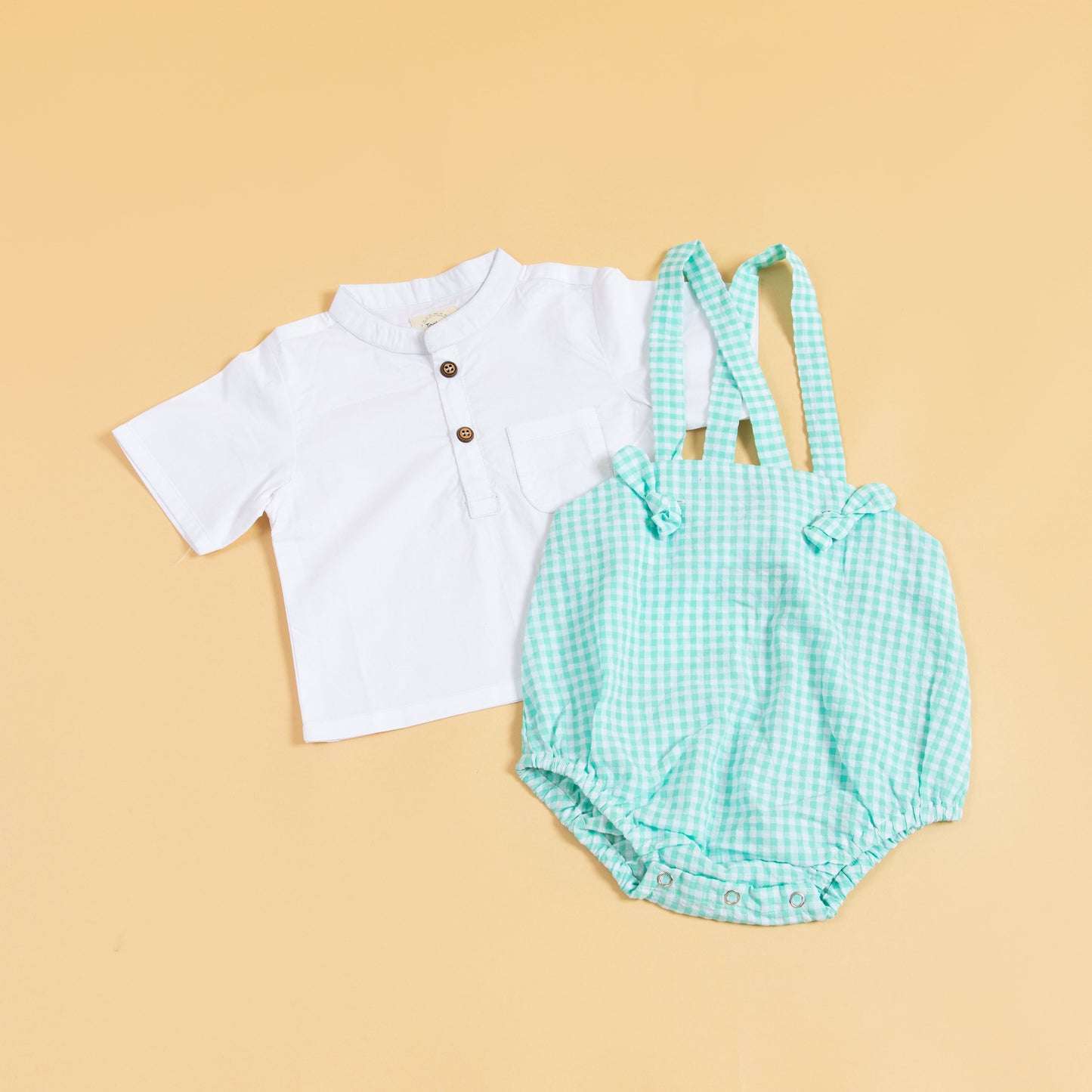Minty Meadows Suspender Romper Set (0-12 Months)