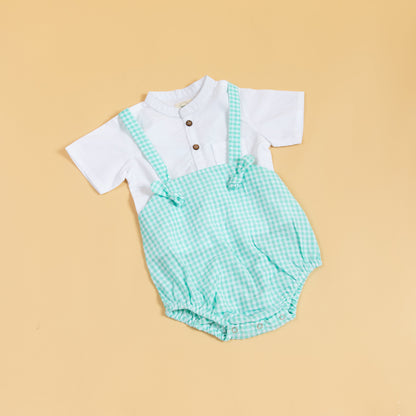 Minty Meadows Suspender Romper Set (0-12 Months)